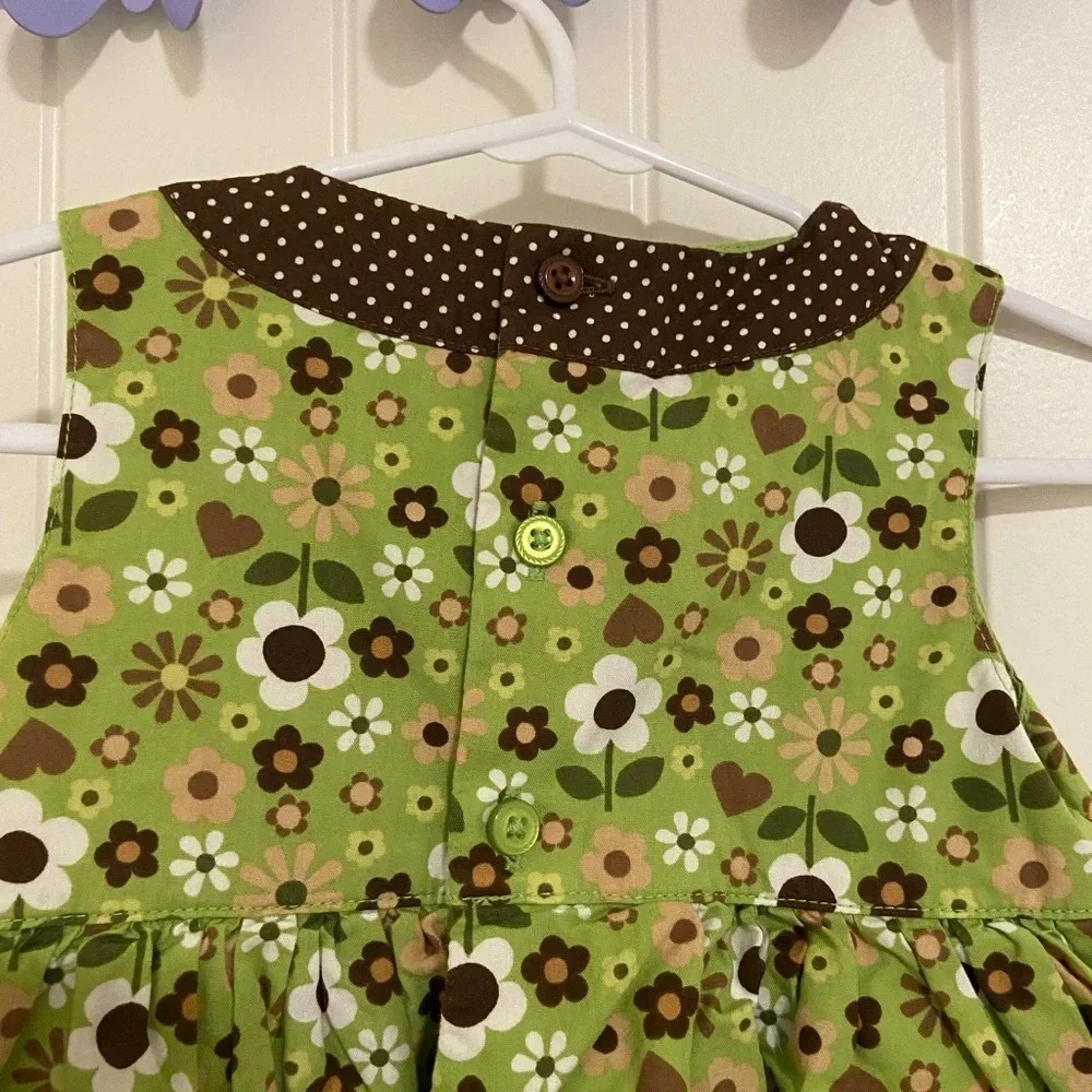 EUC | Carter’s baby girl green‎ & brown floral high neck dress — 12 months